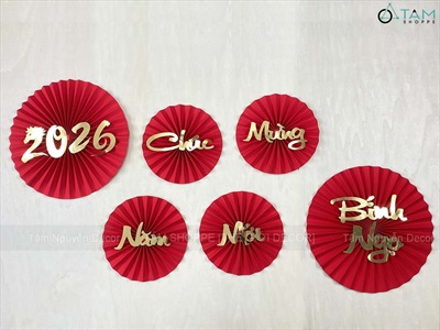 Set 06 quạt giấy Đỏ nhung xịn dán chữ Decor Tết Bính Ngọ 2026 [Nhiều kiểu - Cao cấp] QUAT-07